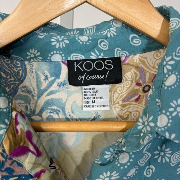 Vintage 100% silk Floral Patterned Button-Up Shirt KOOS women’s medium - Picture 2 of 7